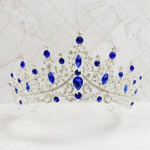 Navy Blue Tiara, Royal Princess Tiara, Birthday Headpiece, Silver Wedding Tiara